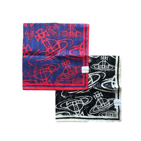 NWT Vivienne Westwood Red and White Handkerchief Bandana Ascot Pocket Square Set - Picture 8 of 8